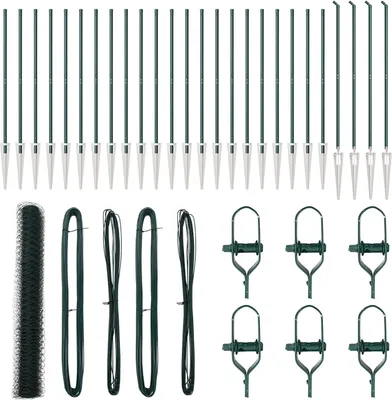 Produktbild von Möbel Sechseckzaun Grün 1,4x50 m Stahl, Zaunpfosten mit Erdspieß 13 Stück Ø32 mm 160 cm verzinkter Stahl - Zaunzubehör 3353140