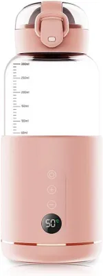 Obrázok produktu pre Ohrevná fľaša, 300 ml, s napájaním z auta, nastaviteľná teplota 37 až 55 °C, rýchle ohrievanie a rýchle nabíjanie, prenosná ohrevná fľaša na cesty, do auta, lietadla (ružová)