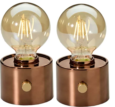 Produktbild von Vintage Akku Glühbirne Edison LED Tischlampe USB-C dimmbar mit Drehschalter – moderne Dekoration 2x Bronze