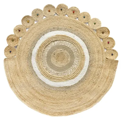 Immagine prodotto di Tappeto rotondo, circa 120 x 120 cm, bianco e naturale, realizzato a mano, ideale per il soggiorno