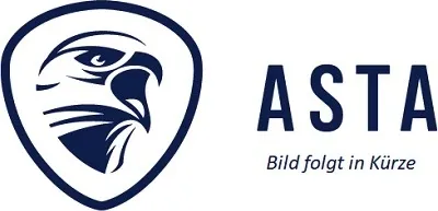 A logo of a bird of prey and the text 'ASTA' with a German phrase below it.