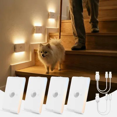 Productafbeelding van LED Nachtlampje met Bewegingsmelder & Schemersensor, 4 Stuks