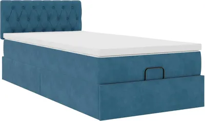 Produktbild von Ottoman-Bett mit Matratze Dunkelblau 80x200 cm Samt