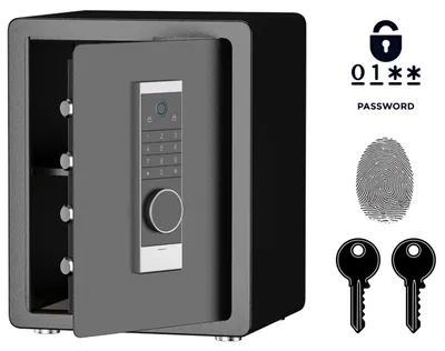 Produktbild von Gepanzerter Biometrischer Heimtresor mit Fingerabdruckscanner 45x38x32 cm Schwarz