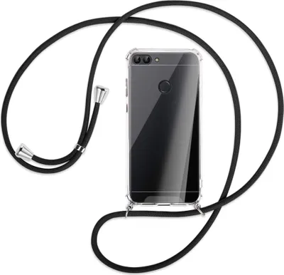 Produktbild von Handykette Backcover-Schutzhülle mit Band (Metall silberfarben) für Huawei P smart / Enjoy 7S - schwarz