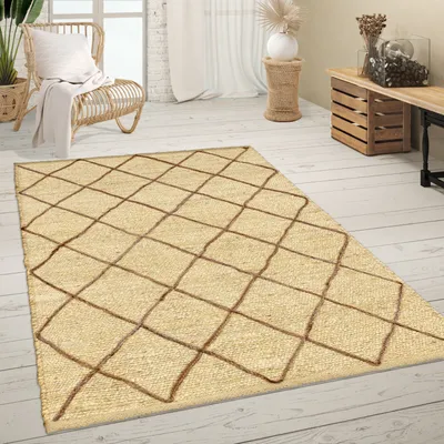 Immagine prodotto di Tappeto Soggiorno Juta Fibra Naturale Fatto a mano Moderno Scandi 3D Dimensioni 160x230 cm