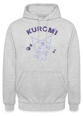 Produktbild von Spreadshirt Kuromi Outline Mit Chrome Schriftzug Uni Hoodie, XL, Hellgrau meliert