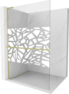 Produktbild von Mexen Kioto+ L Duschwand mit Walk-in Regal 110 x 200 cm, weißes Muster, gebürstetes Gold - 800-110-123-55-85