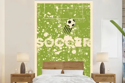 Produktbild von MuchoWow® Fototapete für Wohnzimmer oder Schlafzimmer Wandtapete Vinyl Motivtapete Zitate - Jahrgang - Fußball - Sport - 145x220 cm - Wanddekoration