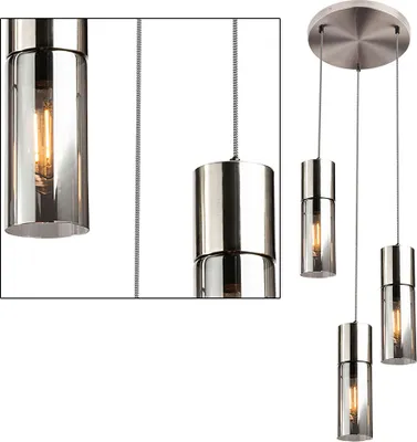 Produktbild von Hängelampe, Metall, Rauchglas, 3-flammig, schwarz, H 150 cm