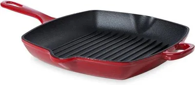 Produktbild von Famanu Grillpfanne aus emailliertem Gusseisen - Antihafteigenschaft - PFAS-frei - Chili Rot