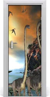 Produktbild von Tulup Türaufkleber 75x205 cm Dekorative Aufkleber Selbstklebend Wasserdichte Tapete Abnehmbar Schlafzimmer Wohnzimmer Wohnkultur - Dinosaurier-Wand