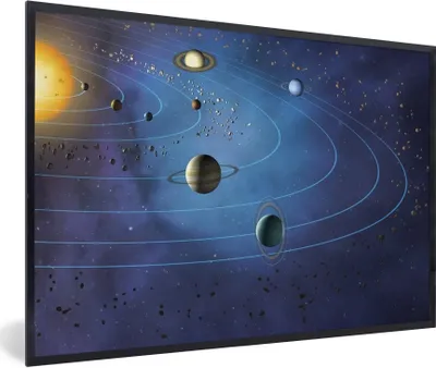 Produktbild von MuchoWow® Gerahmtes Poster Eine Illustration des großen Sonnensystems 90x60 cm - Poster mit Schwarzem Bilderrahmen Wandposter Rahmen Foto Bilder - Fotorahmen - Foto-Plakat