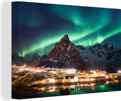 Produktbild von OneMillionCanvasses® - Leinwandbilder - 140x90 cm, Das Nordlicht über den Lofoten, Norwegen, Wandbilder Kunstdruck Wanddekoration