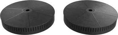 Two black circular carbon filters for a kitchen hood, shown from a slightly angled top view.