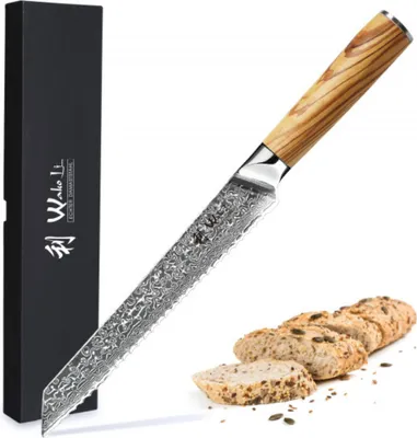 Produktbild von Wakoli Oribu I Brotmesser 20 cm extrem scharfe Klinge aus 67 Lagen I Profi Küchenmesser mit Griff aus Olivenholz