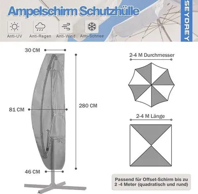 Zdjęcie produktu dla Pokrowiec na parasol z PVC, 280 x 30 cm, czarny