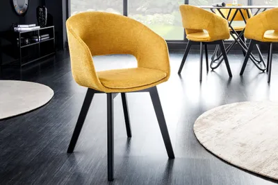 Produktbild von riess-ambiente Design Stuhl NORDIC STAR senfgelb Strukturstoff Massivholz schwarz mit Armlehne gepolstert Esszimmerstuhl Essstuhl