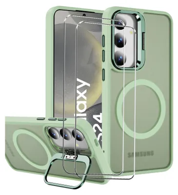 Produktbild von 2in1 Schutz Cover Set für das Samsung Galaxy S24 Ultra besteht aus 2x 9H Glas Folie Display Schutzfolie und 1x Silikon Case Schutzhülle - Hülle in Grün