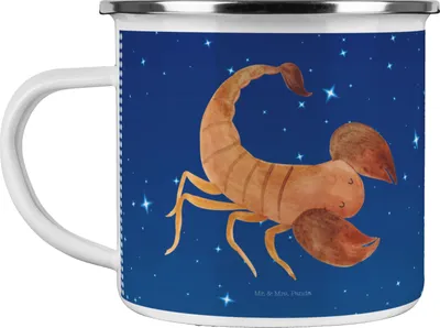 Produktbild von Mr. & Mrs. Panda Pott Sternzeichen Skorpion - Sternenhimmel Blau - Geschenk, Emaille Becher, Geburtstag November, Skorpione, Tasse, Kaffeepott, Oktober, Teetasse
