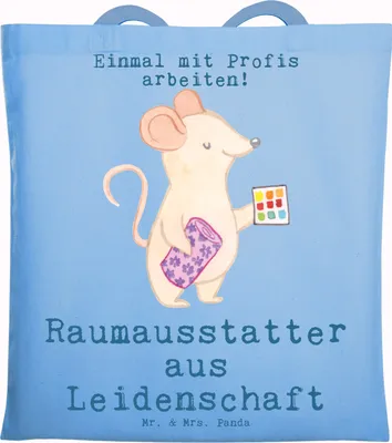 Produktbild von Mr. & Mrs. Panda Jutebeutel Raumausstatter Leidenschaft - Sky Blue - Geschenk, Einkaufstasche, Beutel, Tote Bag, Tasche, totebag, Büchertasche