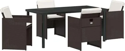 Produktbild von "2026 MODERNE" Garten Essgruppe - elegantes Design - Sitzgruppe/Tisch+ Stuhl - mit Kissen 5 pcs Braun Poly-Rattan - Terassenmöbel NeuMöbel235816