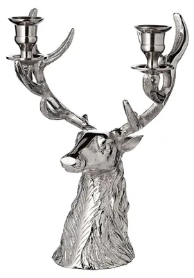 Produktbild von EDZARD Kerzenleuchter Hirsch (Höhe 33 cm) in Silber-Optik - Kerzenhalter, Kerzenständer für Stabkerzen - Deko Kerzen, Tischdeko, Deko für Kerzen in Rentierfigur - als Geschenk