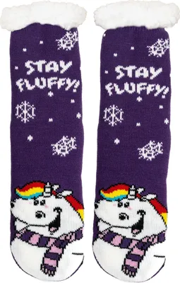 Produktbild von Pummel & Friends Pummeleinhorn Hüttensocken - Stay Fluffy Haussocken für Damen Kuschelsocken Flauschige Wintersocken warme Frauen Socken Lila, Größe:35-38