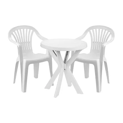 Produktbild von 3 teilige Sitzgarnitur Bistrogarnitur Kunststoff Gartenmöbel Weiß Tisch + Stühle