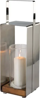 Produktbild von Fink Laterne Magnus matt silber Edelstahl , Glas, Teakholz Höhe 59 cm
