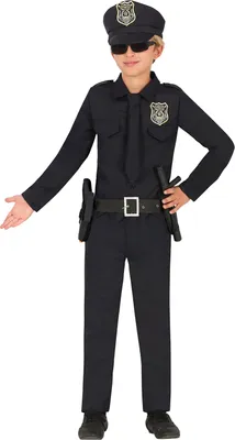 Immagine prodotto di Costume uniforme polizia carnevale bambini travestimento polizia carnevale articoli berretto top pantaloni cintura accessori con design stile per il gioco di ruolo, taglia: 140/146 colore: nero