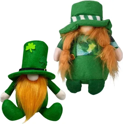 Productafbeelding van Stijlen st patrick's Day kabouters pluche pop - Set van 2 - Decoraties Ierse Groene Hoeden Kabouter Geluksklaver
