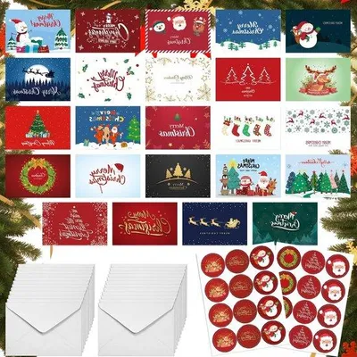Productafbeelding van Set van 24 premium kerstkaarten met envelop, inklapkaarten, wenskaarten voor cadeaus en familie