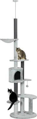 Immagine prodotto di PawHut tiragraffi a soffitto, albero per gatti, tiragraffi per gatti da 225-255 cm con grotta per gatti, tiragraffi, cesto, palla da gioco, mobili per gatti con protezione antiribaltamento, grigio
