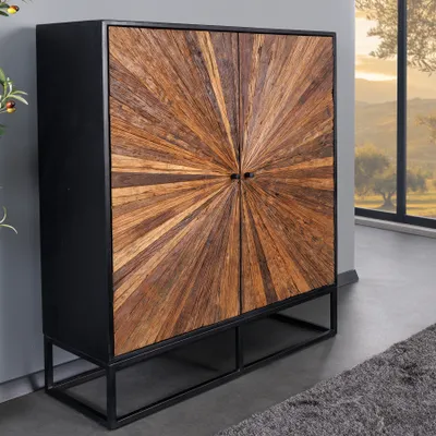 Produktbild von riess-ambiente Massives Highboard BARRACUDA 120cm braun Mangoholz mit Teakholz-Front schwarz Metall Anrichte Schrank Kommode