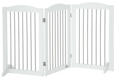 Produktbild von Hundesicherheitsgitter - Treppen- und Türschutzgitter - Faltbar - Mit Standfüßen - Freistehend - 154x80 cm - Weiß