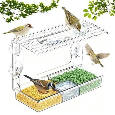 Produktbild von Vogelfutterhaus Fenster mit Saugnäpfen transparent 24x11x14cm abnehmbares Tablett