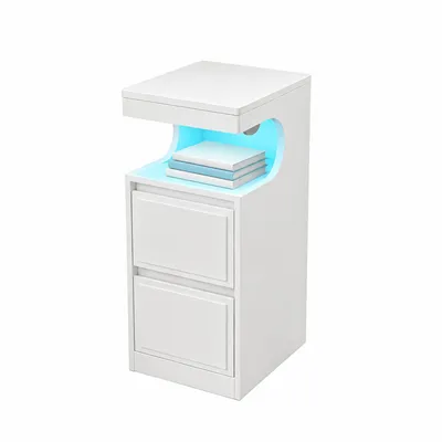 Produktbild von Nachttisch mit LED-Beleuchtung, Beistelltisch mit 2 Schubladen, Nachttische mit offenen Fach, Verstellbares Licht, für Schlafzimmer, Wohnzimmer