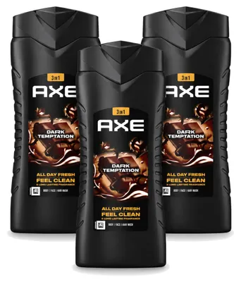 Produktbild von 3 x Axe 3-in-1 Duschgel Dark Temptation mit dunkler Schokolade, 400 ml - Vorteilspackung - 3 Stücke