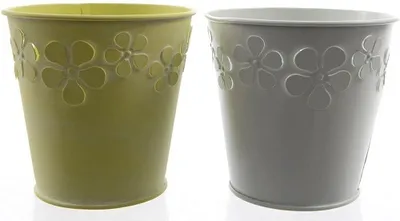 Produktbild von Zinktopf Übertopf Blumentopf Pflanztopf Gartentopf hellgrün weiß 2er Set H 11 cm