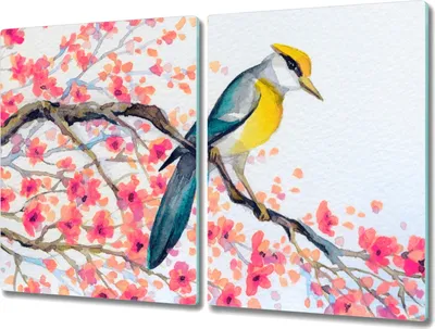 Produktbild von Coloray Herdabdeckplatte 2x40x52 cm Schneidebrett Kochplattenabdeckung Küchenbrett Hackbrett - Baum Tier Vogel