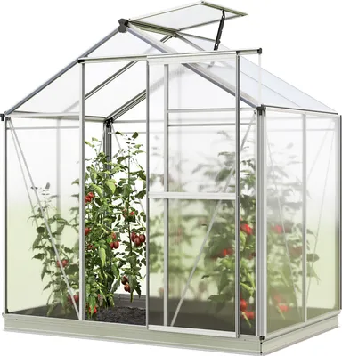 Zdjęcie produktu dla GFP Szklarnia Jasmin 2 rama aluminiowa 192 x 131 cm panele poliwęglanowe - z ramą fundamentową i 1 aut. mechanizm otwierania okien
