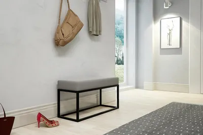Produktbild von Moderne Sitzbank mit Hocker, Sitzfläche „Airy“ 50 cm, pulverbeschichtet und gepolstert