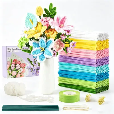 Produktbild von Pfeifenreiniger Blumen Bastelset 400 Stück 8 Farben Chenilledraht für DIY Deko