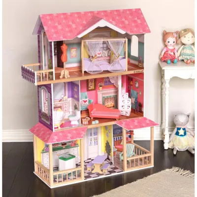Produktbild von KidKraft Viviana Puppenhaus Hacienda 3 Etagen 13 Zimmer für 30 cm Puppen 88x28x14cm