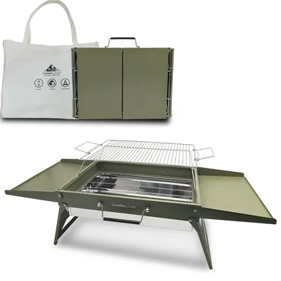 Produktbild von 47 x 34 cm, faltbarer, tragbarer Holzkohlegrill, kleiner Campinggrill für 3-5 Personen, Grün