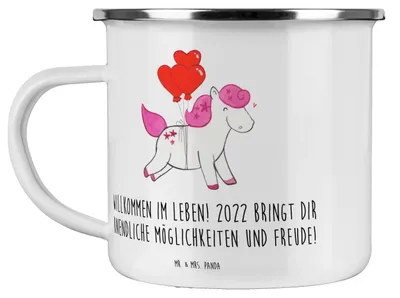 Produktbild von Mr. & Mrs. Panda Emaille Tasse 2022 Geburtstag Freude - Weiß - Geschenk, Pott, Geburtstagsgeschenk, Motivtasse, Haferl, Motivation, Happy Birthday, Alter, Reisebecher