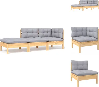 Produktbild von vidaXL 3-tlg. Garten-Lounge-Set mit Grauen Kissen Kiefer Massivholz -  Gartensofaelemente