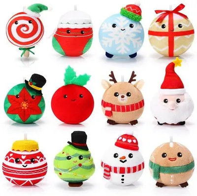 Obrázek produktu pro Vánoční dekorace – sada plyšových figurek – 12 kusů – Santa Claus/Slon/Sněhulák – Bezpečné a šetrné k životnímu prostředí – Vánoční výzdoba