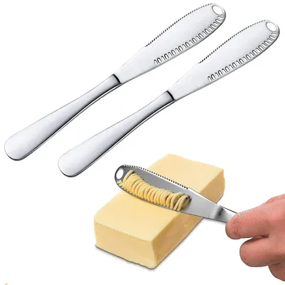 Produktbild von Edelstahl Buttermesser, professionelles Curl Buttermesser mit gezackter Kante, 2 Stück, 20.5cm